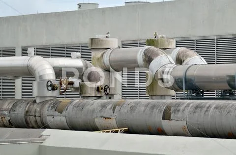 Airconditioning pipes on the rooftop Stock Photos