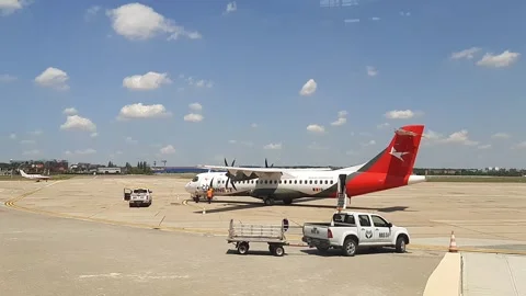 AirConnect start flights at Bucharest Baneasa "Aurel Vlaicu" International .. Video stock 246728858