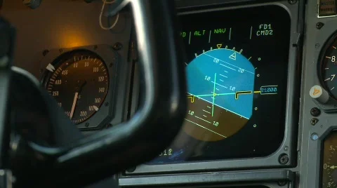 Aircraft, A310 cockpit, instruments in flight, banking Stock Footage