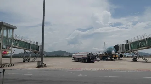 Aircraft after landing. Arrive at Da Nang Airport for service. Stock Footage 117445400