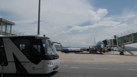 Aircraft after landing. Arrive at Da Nang Airport for service. Stock Footage 117446148