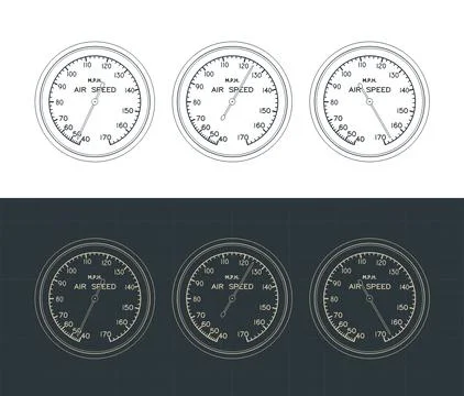 Aircraft airspeed indicator technical blueprints Stock Illustration