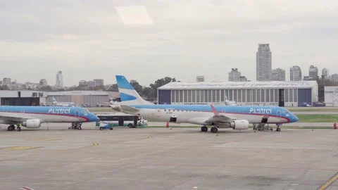 Aircraft And Work Vehicles On The Platform in Airport 4K 動画素材 201877898