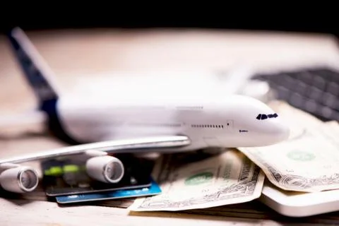 Aircraft banknotes on a notebook Stock Photos