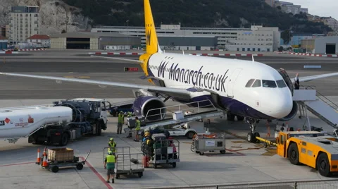Aircraft being prepared for takeoff at Gibraltar Stock Footage