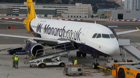 Aircraft being prepared for takeoff at Gibraltar Stock Footage