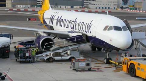 Aircraft being prepared for takeoff at Gibraltar Stock Footage