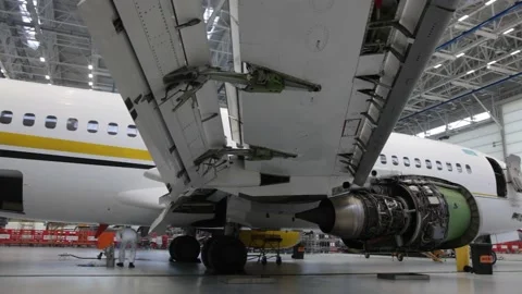 Aircraft being repaired in the hangar Stock Footage 165250547