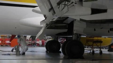 Aircraft being repaired in the hangar Stock Footage 165250557