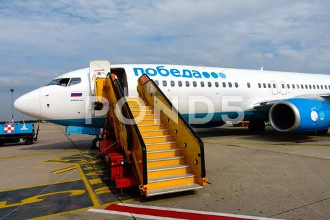 Aircraft budget Russian airline's Pobeda Stock Photos