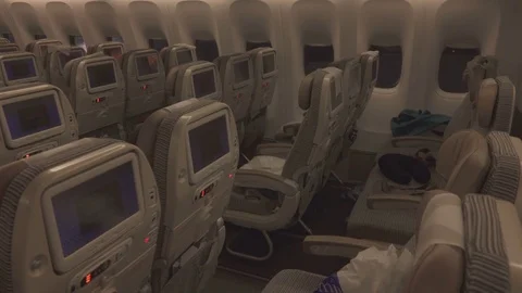 Aircraft Cabin, Computer Screen Seats, High angle Видео 71042895