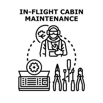Aircraft cabin maintenance worker with tools concept Stock Illustration