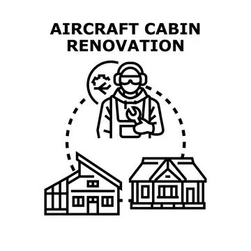 Aircraft cabin renovation vector concept illustration Illustrazione stock