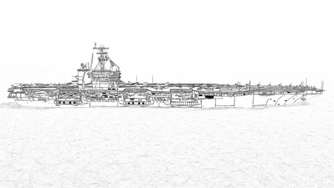 Aircraft carrier crossing the ocean Stock Footage