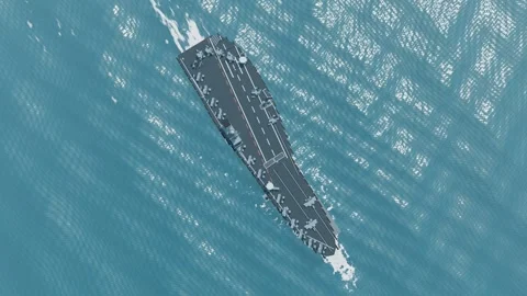 Aircraft carrier flight deck plan view from above aerial clear tropical wate Stock-Footage 343736344