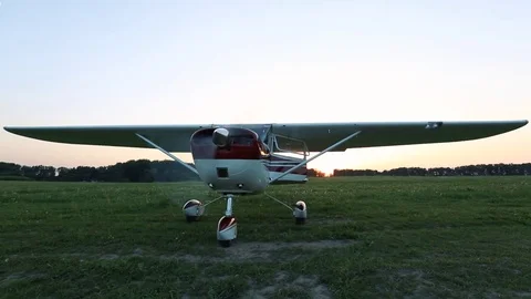 At the aircraft cessna propeller rotates Stock Footage 80308932