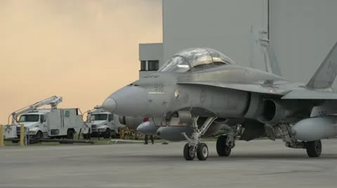 Aircraft, CF18 Hornet taxi close on nose, follow Stock Footage