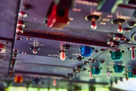 Aircraft Cockpit Control Panel Close-Up Angled View 写真素材