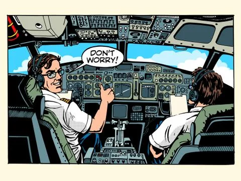 Aircraft cockpit pilots airplane captain Stock Illustration
