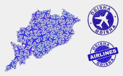 Aircraft Collage Vector Odisha State Map and Grunge Seals Illustrazione stock