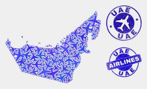 Aircraft Collage Vector United Arab Emirates Map and Grunge Seals イラスト素材