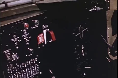 Aircraft control inside cockpit of aircraft, aircraft flying in flight - 1945 Stock Footage 104649527