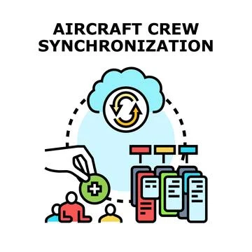 Aircraft crew synchronization concept for data management Stock Illustration