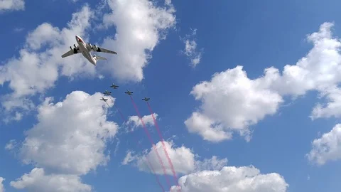 Aircraft on the day of Victory in Belarus Stock Footage