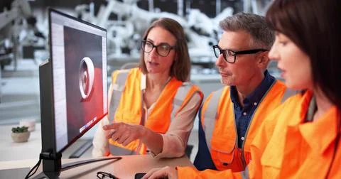 Aircraft Designer Uses 3D Computer Model For Factory Production Task. Foto stock