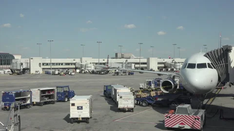 Aircraft empty cargo Dulles International Airport ramp fast HD Stock Footage 60141360