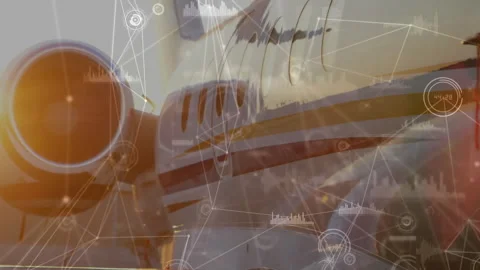 Aircraft engine and fuselage with data processing animation overlaid Stock Footage 305133242