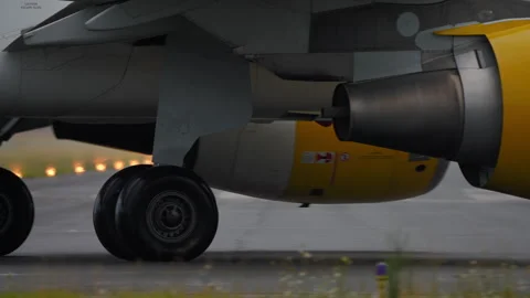 Aircraft engine close-up showcasing intricate design and engineering details in 库存影片 314347549