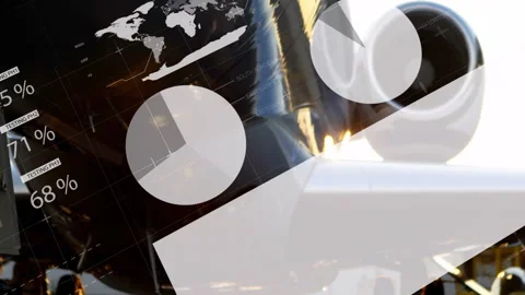 Aircraft engine intake being animated in 3D render, with map overlays, grid Video stock 307433179