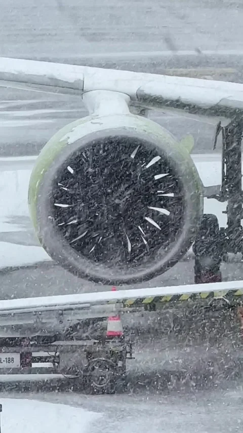 Aircraft engine in snowfall Video stock 313962289