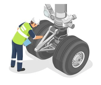 Aircraft engineer checking landing gear technicians service Stock Illustration
