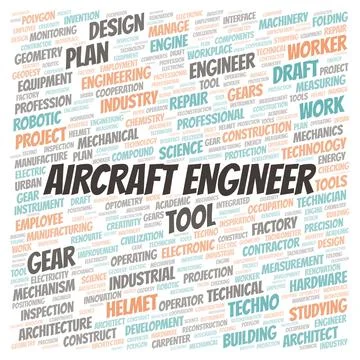 Aircraft Engineer typography word cloud create with the text only Stock Illustration