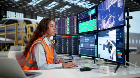 Aircraft Engineer Uses Computer Stock Footage 336375696