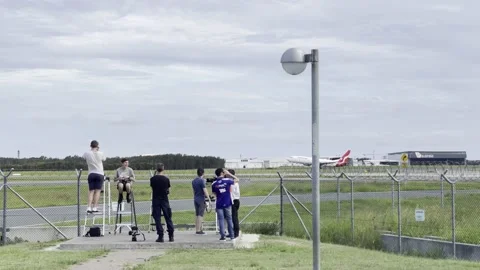 Aircraft Enthusiasts at the Viewing Platform Stock Footage 147427902