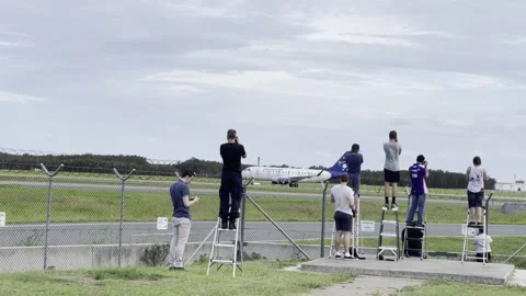 Aircraft Enthusiasts at the Viewing Platform Stock Footage 147427921