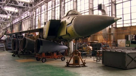 Aircraft Factory. Machine Framework Staying in Department. Front Parts of Stock Footage 71533460
