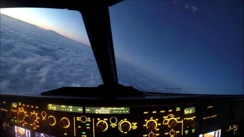 Aircraft flies over clouds towards horizon. Video stock 118294517