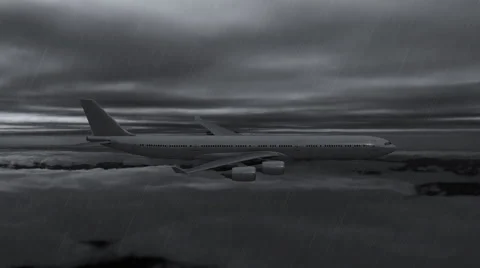 Aircraft flies in storm while clouds drift past above and below Vidéo 62389488