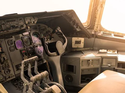 Aircraft flight control switch panel inside the cockpit 스톡 사진