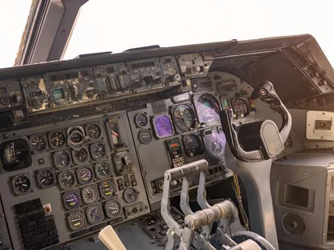Aircraft flight control switch panel inside the cockpit Stock Photos