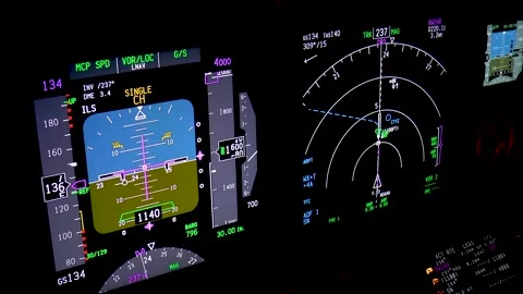 Aircraft flight instruments at night, actual aerial footage. Stock Footage 145244356