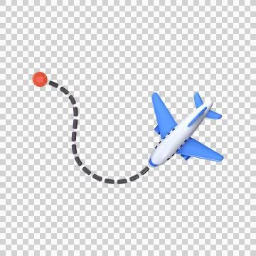Aircraft flight path 3d icon. Airplane flight path with dotted line Illustrazione stock