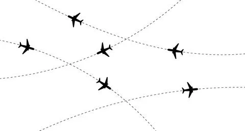 Aircraft flight path background. Airplane icon vector set. Plane flying path 库存插图