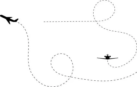 Aircraft flight path background. Airplane icon vector set. Plane flying path Stock Illustration