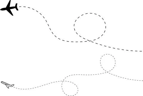Aircraft flight path background. Airplane icon vector set. Plane flying path Stock Illustration
