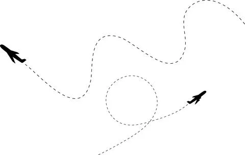 Aircraft flight path background. Airplane icon vector set. Plane flying path Stock Illustration
